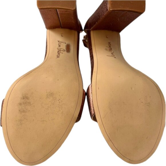 Sam Edelman Yaro Ankle Strap Heeled Crinkle Leather Sandals - Copper - 9 - Picture 11 of 14